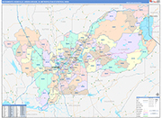 Sacramento-Roseville-Arden-Arcade Metro Area Wall Map Color Cast Style